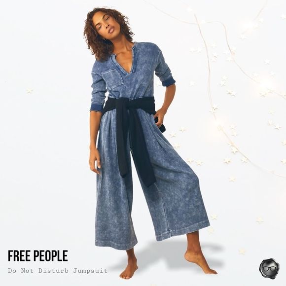 Free People Pants - FREE PEOPLE DO NOT DISTURB LONG SLEEVE THERMAL HENLEY JUMPSUIT ONESIE NAVY SMALL